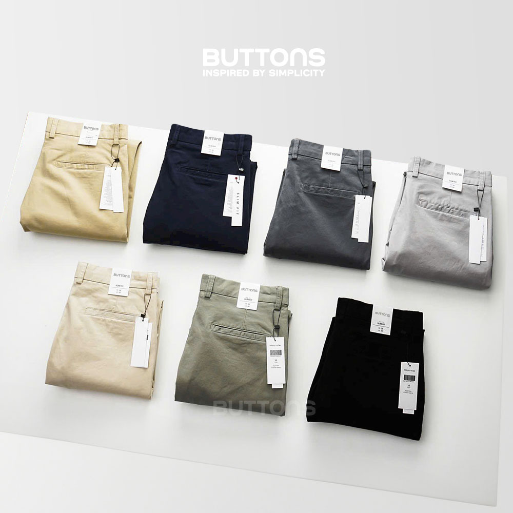 Quần Dài Kaki Pant BUTTONS Màu Đen Form Dáng Regular Vải Kaki Mềm Mịn Mát